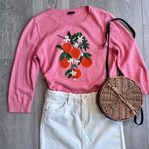 Talbots Citrus Orange Blossom Sweater Top Pink Cotton Blend 3/4 Sleeve M